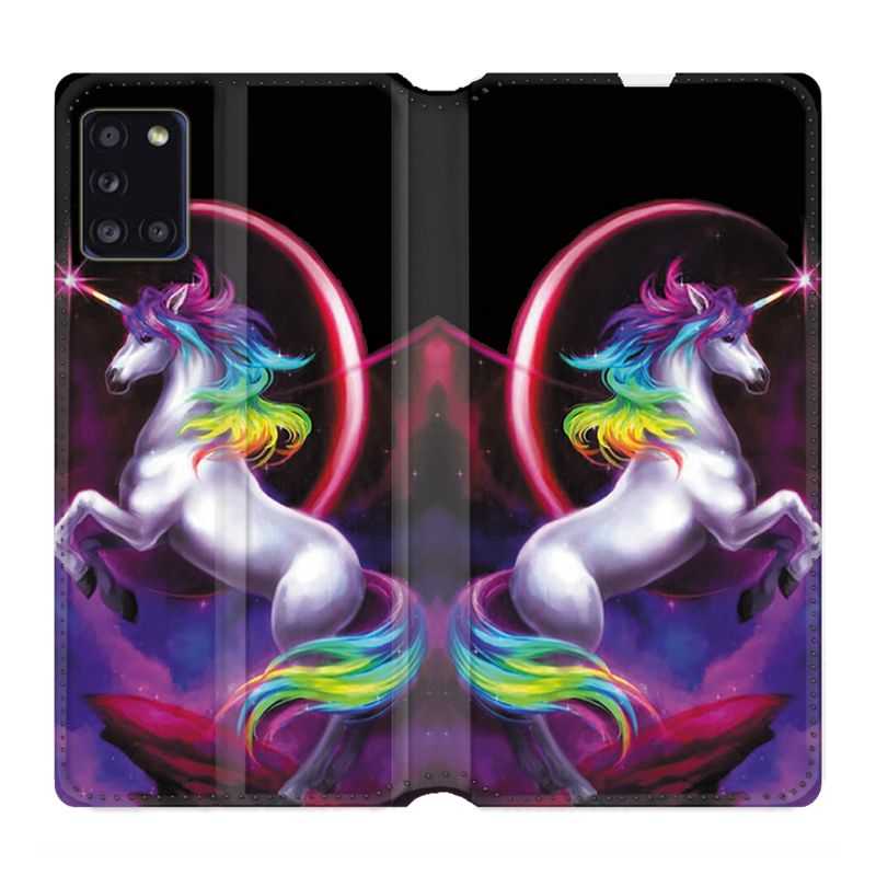 Housse cuir portefeuille pour Samsung Galaxy A31 Licorne Arc en ciel