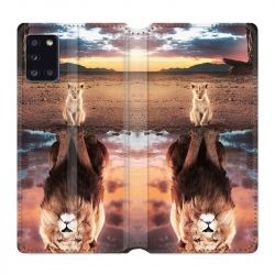 Housse cuir portefeuille pour Samsung Galaxy A31 Lion Reflet