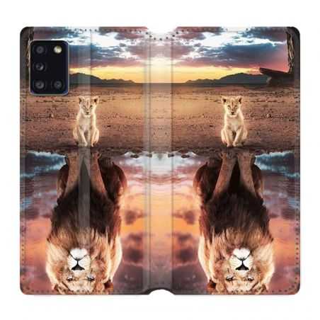 Housse cuir portefeuille pour Samsung Galaxy A31 Lion Reflet