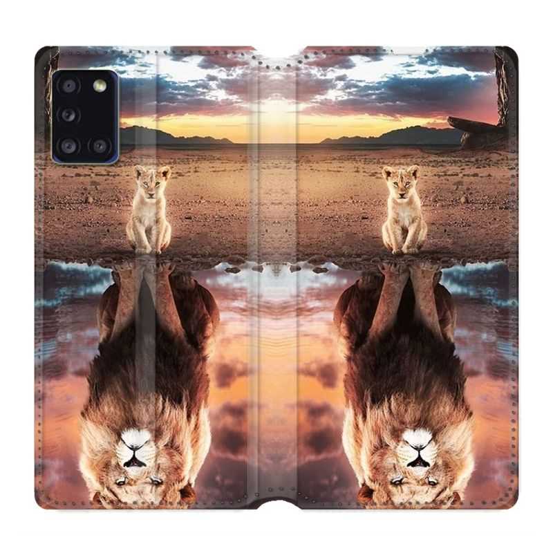 Housse cuir portefeuille pour Samsung Galaxy A31 Lion Reflet