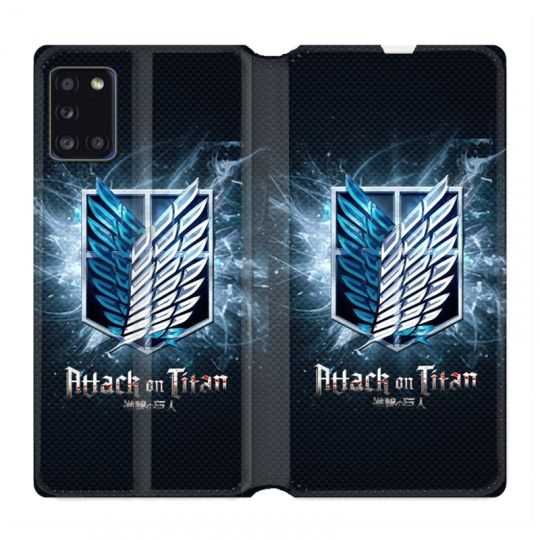 Housse cuir portefeuille pour Samsung Galaxy A31 Manga Attaque Titans Noir