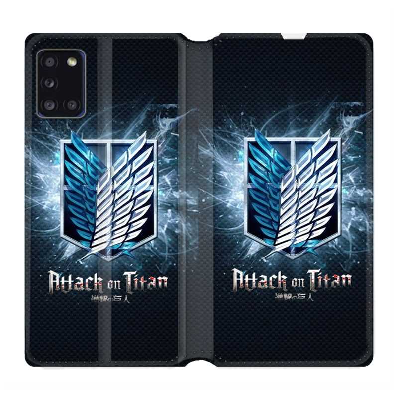 Housse cuir portefeuille pour Samsung Galaxy A31 Manga Attaque Titans Noir