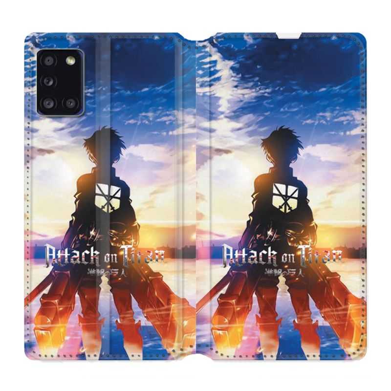 Housse cuir portefeuille pour Samsung Galaxy A31 Manga Attaque Titans Soleil