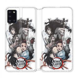 Housse cuir portefeuille pour Samsung Galaxy A31 Manga Demon Slayer Blanc