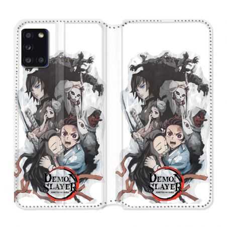 Housse cuir portefeuille pour Samsung Galaxy A31 Manga Demon Slayer Blanc