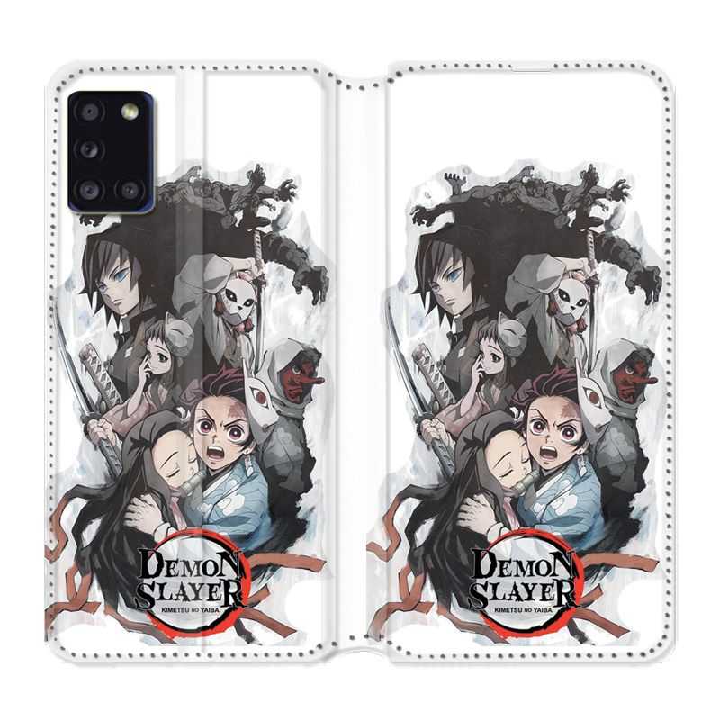 Housse cuir portefeuille pour Samsung Galaxy A31 Manga Demon Slayer Blanc