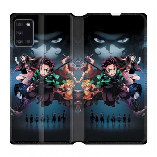 Housse cuir portefeuille pour Samsung Galaxy A31 Manga Demon Slayer Noir
