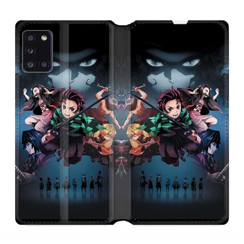 Housse cuir portefeuille pour Samsung Galaxy A31 Manga Demon Slayer Noir