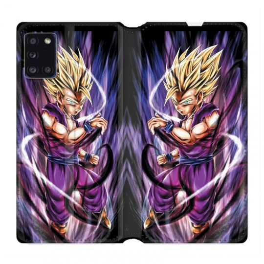 Housse cuir portefeuille pour Samsung Galaxy A31 Manga Dragon Ball Sangohan Violet