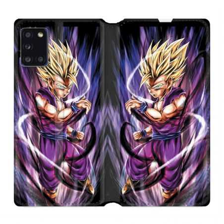 Housse cuir portefeuille pour Samsung Galaxy A31 Manga Dragon Ball Sangohan Violet