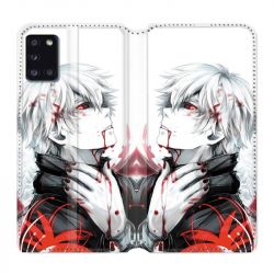 Housse cuir portefeuille pour Samsung Galaxy A31 Manga Kaneki Blanc