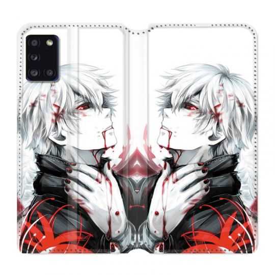 Housse cuir portefeuille pour Samsung Galaxy A31 Manga Kaneki Blanc