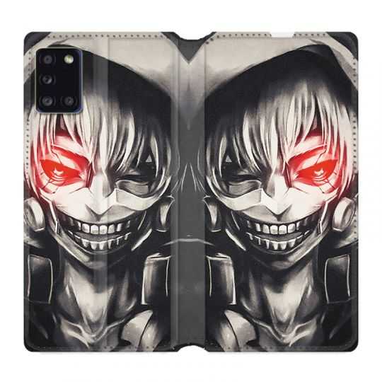Housse cuir portefeuille pour Samsung Galaxy A31 Manga Kaneki Noir