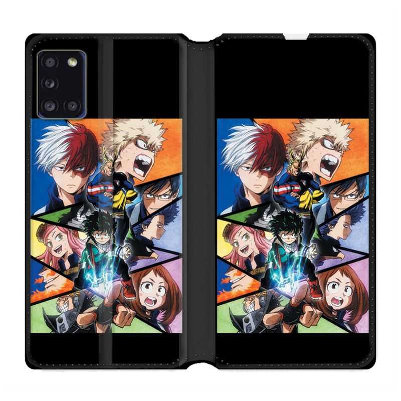Housse cuir portefeuille pour Samsung Galaxy A31 Manga My Hero Academia Noir