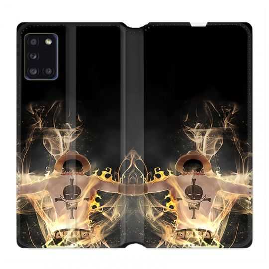 Housse cuir portefeuille pour Samsung Galaxy A31 Manga One Piece Ace Noir