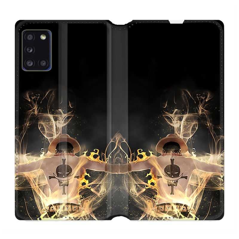 Housse cuir portefeuille pour Samsung Galaxy A31 Manga One Piece Ace Noir