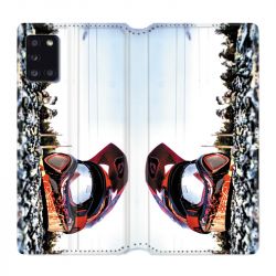 Housse cuir portefeuille pour Samsung Galaxy A31 Moto Casque Cross