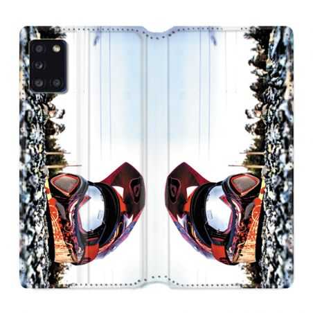 Housse cuir portefeuille pour Samsung Galaxy A31 Moto Casque Cross