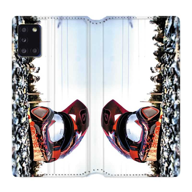 Housse cuir portefeuille pour Samsung Galaxy A31 Moto Casque Cross