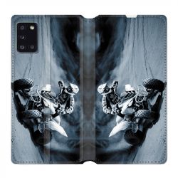 Housse cuir portefeuille pour Samsung Galaxy A31 Moto Quad