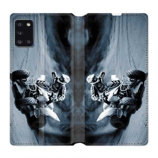 Housse cuir portefeuille pour Samsung Galaxy A31 Moto Quad