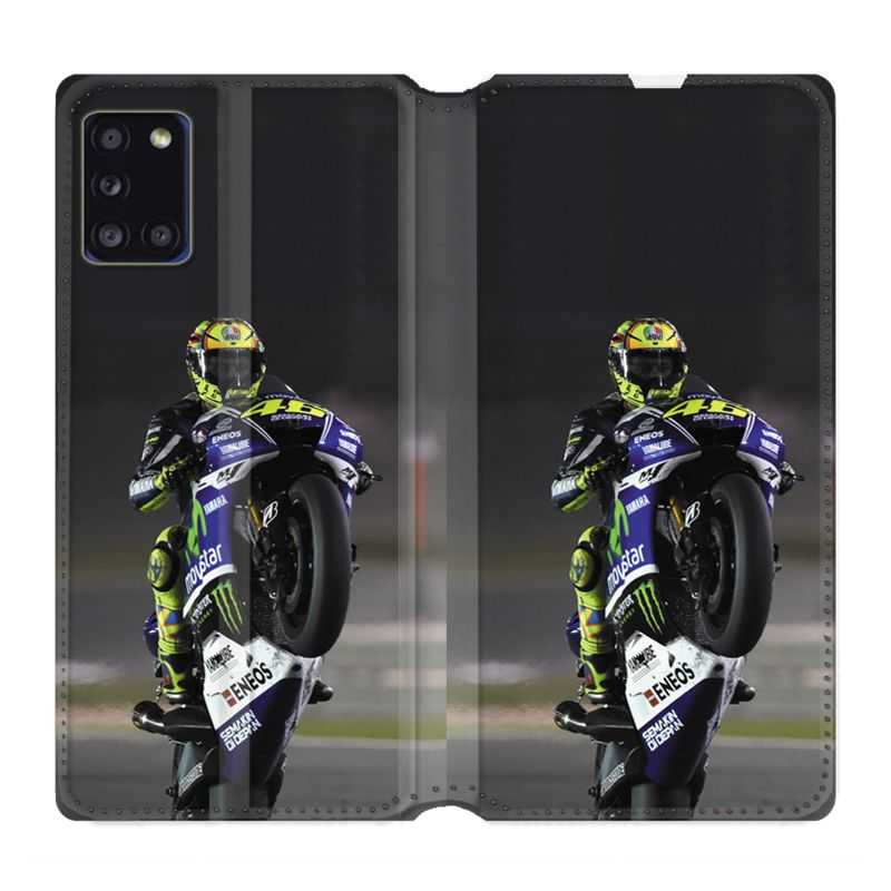 Housse cuir portefeuille pour Samsung Galaxy A31 Moto Wheeling