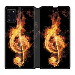 Housse cuir portefeuille pour Samsung Galaxy A31 Musique Clé Sol Feu N