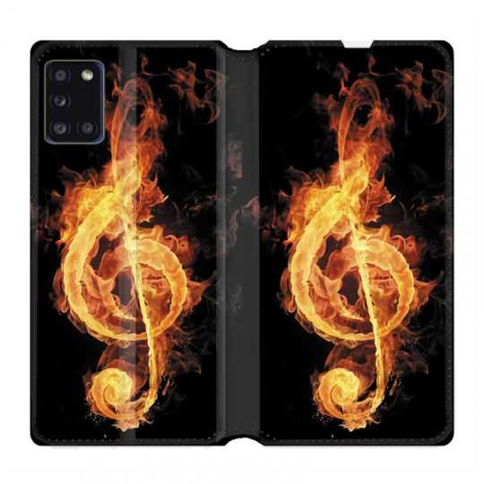 Housse cuir portefeuille pour Samsung Galaxy A31 Musique Clé Sol Feu N