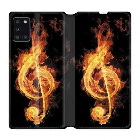 Housse cuir portefeuille pour Samsung Galaxy A31 Musique Clé Sol Feu N