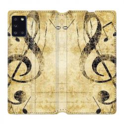 Housse cuir portefeuille pour Samsung Galaxy A31 Musique Clé Sol Vintage