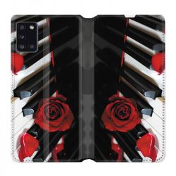Housse cuir portefeuille pour Samsung Galaxy A31 Musique Rose Piano