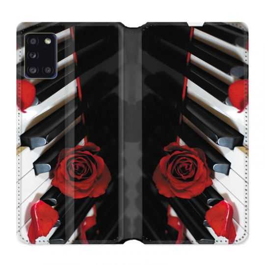 Housse cuir portefeuille pour Samsung Galaxy A31 Musique Rose Piano