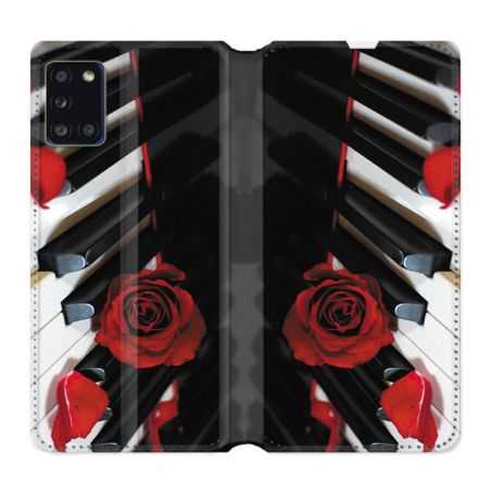 Housse cuir portefeuille pour Samsung Galaxy A31 Musique Rose Piano