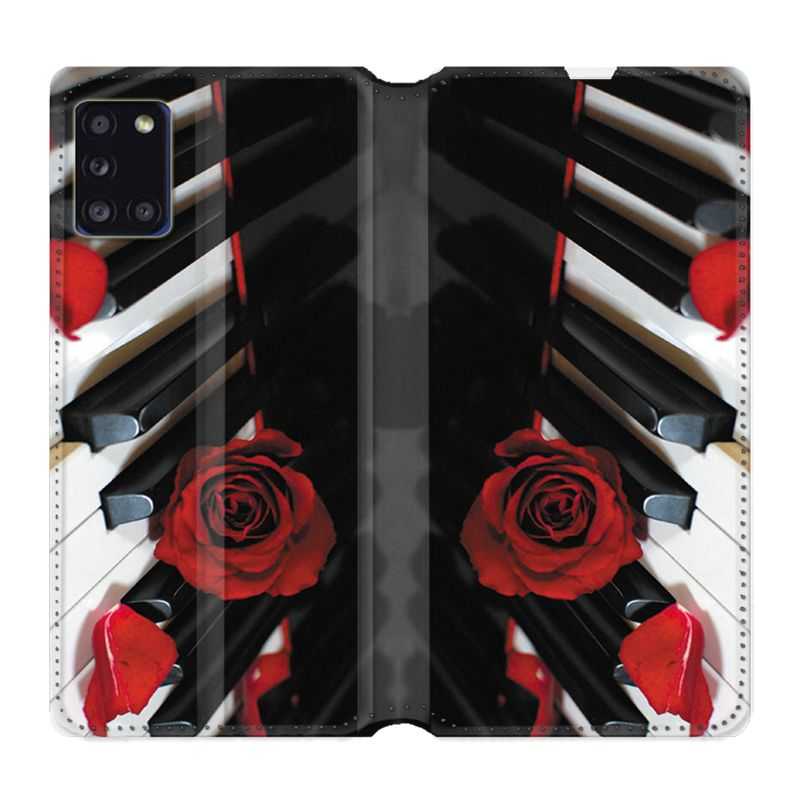 Housse cuir portefeuille pour Samsung Galaxy A31 Musique Rose Piano