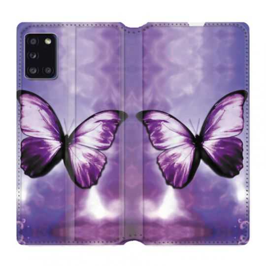 Housse cuir portefeuille pour Samsung Galaxy A31 Papillon Violet et Blanc