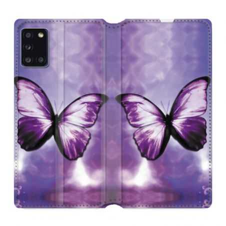 Housse cuir portefeuille pour Samsung Galaxy A31 Papillon Violet et Blanc