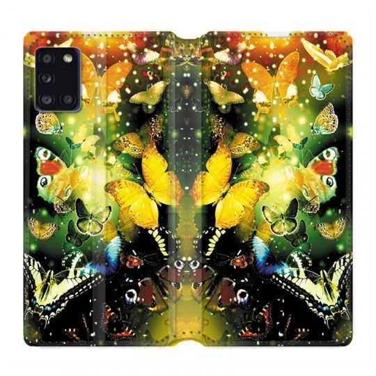 Housse cuir portefeuille pour Samsung Galaxy A31 Papillon Jaune