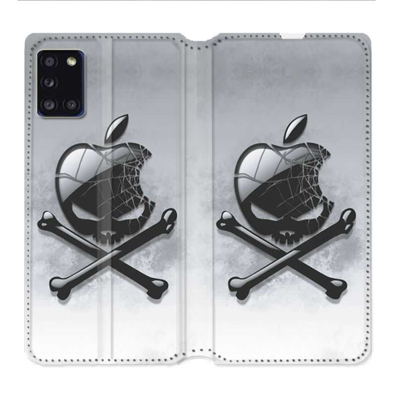 Housse cuir portefeuille pour Samsung Galaxy A31 Pomme Tete Mort