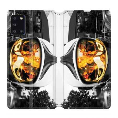 Housse cuir portefeuille pour Samsung Galaxy A31 Pompier Casque Feu
