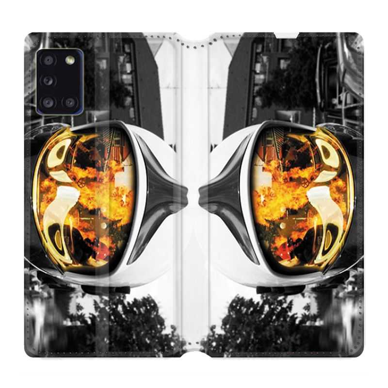 Housse cuir portefeuille pour Samsung Galaxy A31 Pompier Casque Feu