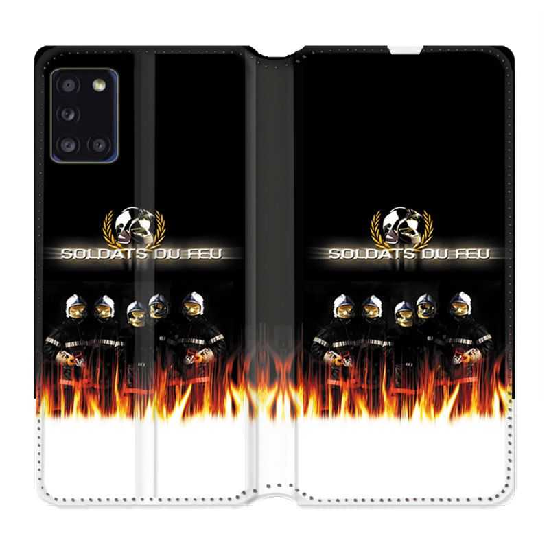 Housse cuir portefeuille pour Samsung Galaxy A31 Pompier Soldat