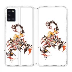 Housse cuir portefeuille pour Samsung Galaxy A31 Scorpion Blanc
