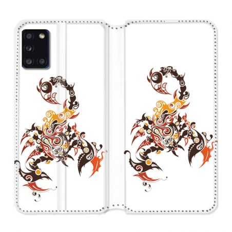 Housse cuir portefeuille pour Samsung Galaxy A31 Scorpion Blanc