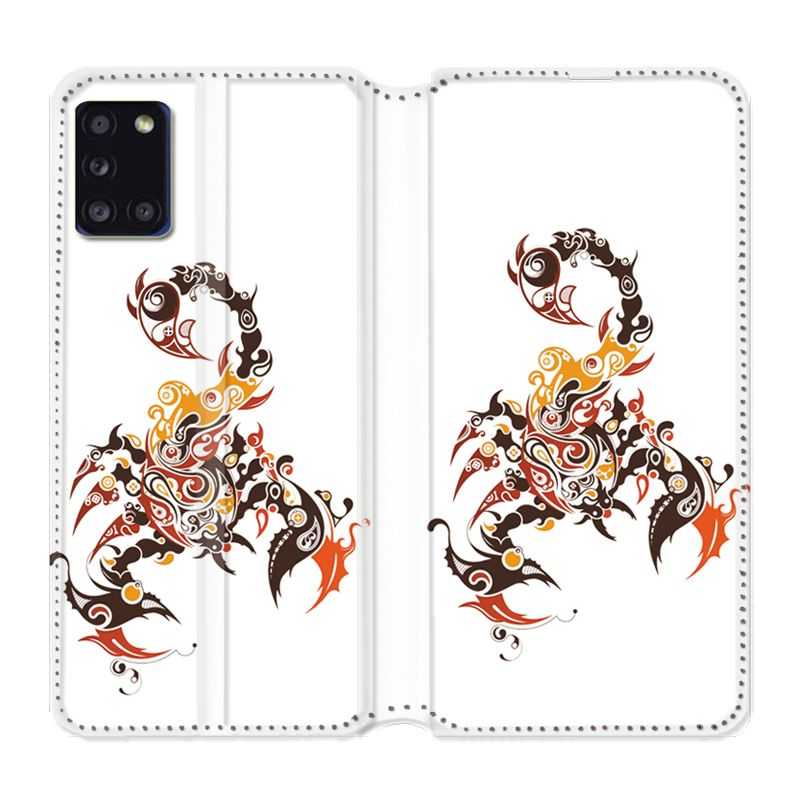 Housse cuir portefeuille pour Samsung Galaxy A31 Scorpion Blanc