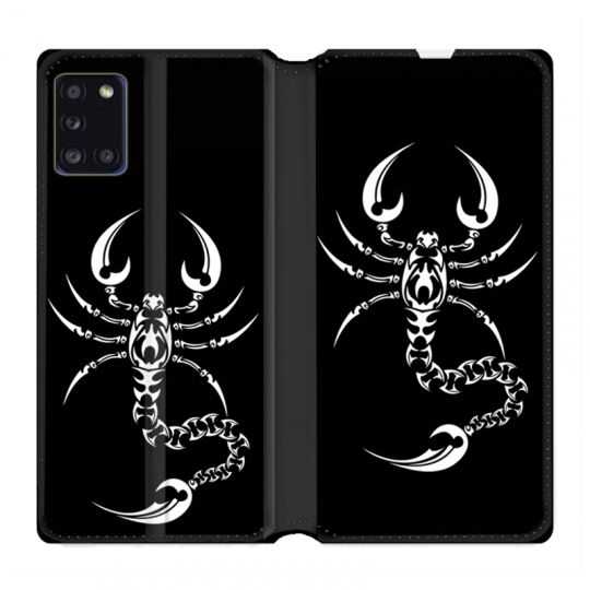 Housse cuir portefeuille pour Samsung Galaxy A31 Scorpion Noir