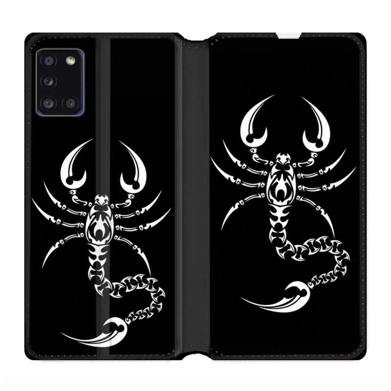 Housse cuir portefeuille pour Samsung Galaxy A31 Scorpion Noir