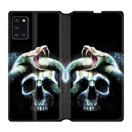 Housse cuir portefeuille pour Samsung Galaxy A31 serpent Crane