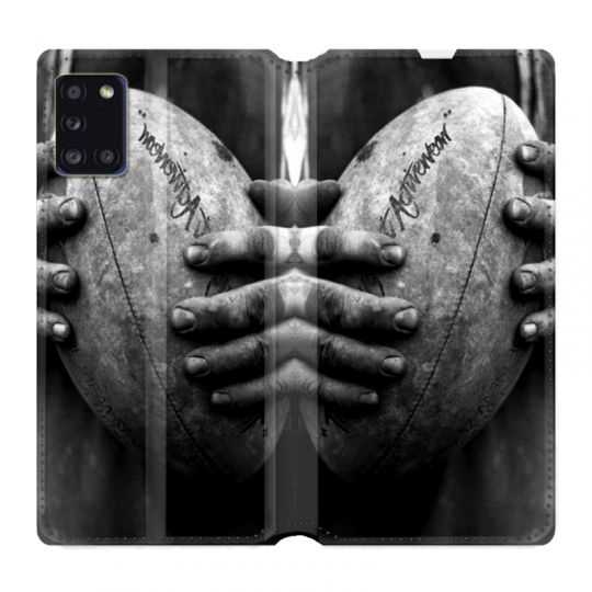 Housse cuir portefeuille pour Samsung Galaxy A31 Rugby Ballon Vintage