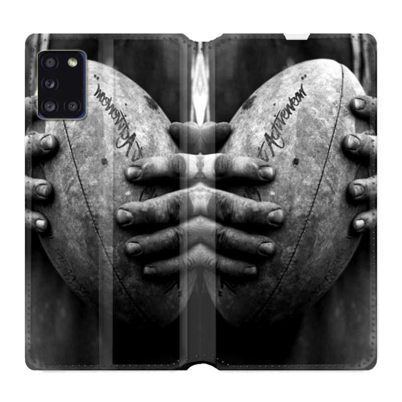 Housse cuir portefeuille pour Samsung Galaxy A31 Rugby Ballon Vintage