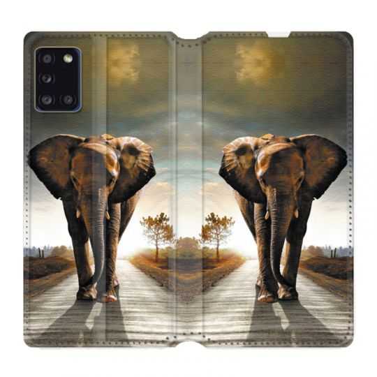 Housse cuir portefeuille pour Samsung Galaxy A31 Savane Elephant Route